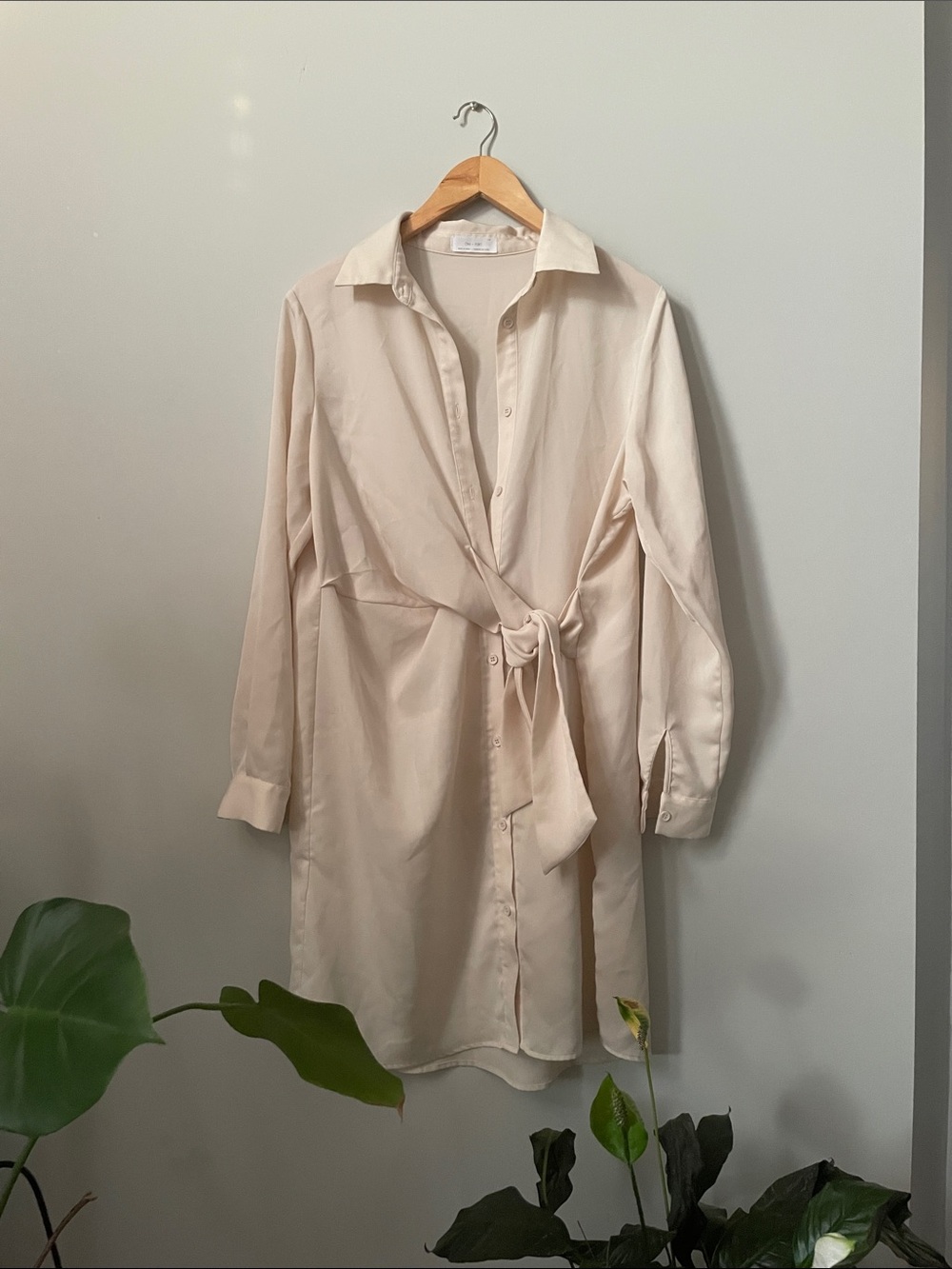 Oak + Fort Cream Tie-Waist Shirt/Dress • Women’s S